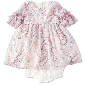 Laura Ashley London Baby Girl Dress Sz 18 Months Pink Paisley Diaper Cover NWT